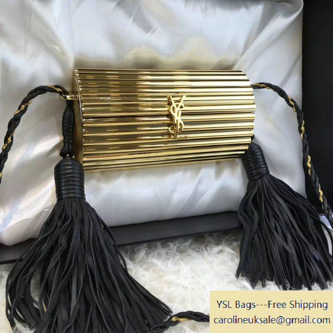 2016 Saint Laurent Gold Opium Plexiglass Tassel Minaudiere Bag