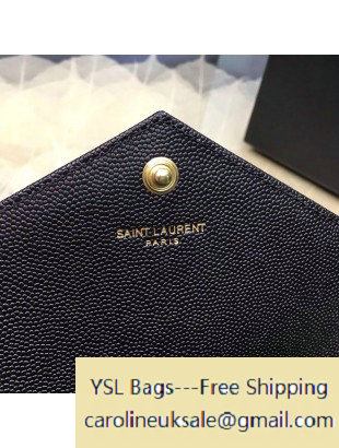 2016 Saint Laurent 393953 Grained Calfskin Monogram Envelope Chain Wallet Black