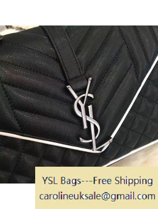 2017 Saint Laurent Mixed Matelasse Leather Classic Medium Monogram Satchel Bag 428125 Black/Dove - Click Image to Close