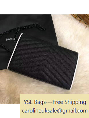 2017 Saint Laurent Grain De Poudre Textured Leather Chain Wallet 360452 White/Black - Click Image to Close