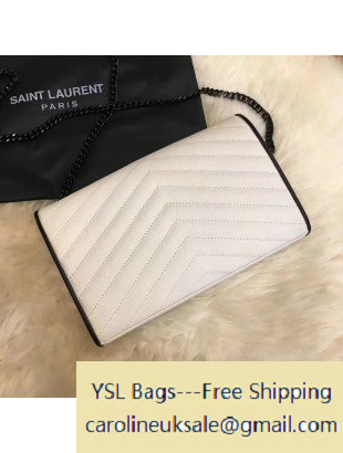 2017 Saint Laurent Grain De Poudre Textured Leather Chain Wallet 360452 White/Black - Click Image to Close