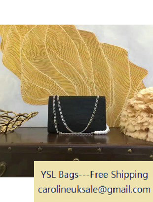 2016 Saint Laurent Classic Large Kate Monogram Satchel Bag Black Crocodile Embossed Leather 446752