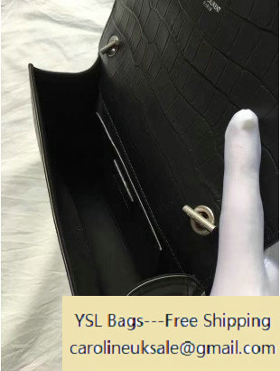2016 Saint Laurent Classic Medium Kate Monogram Double Handle Satchel Bag in Black Crocodile Embossed Calfskin 446753