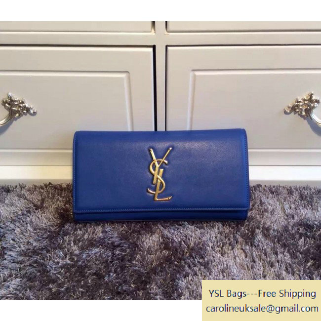 Saint Laurent Classic Monogram Clutch 326079 in Smooth Calfskin Leather Royal Blue