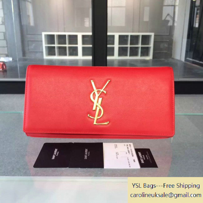 Saint Laurent Classic Monogram Clutch 326079 in Smooth Calfskin Leather Red - Click Image to Close