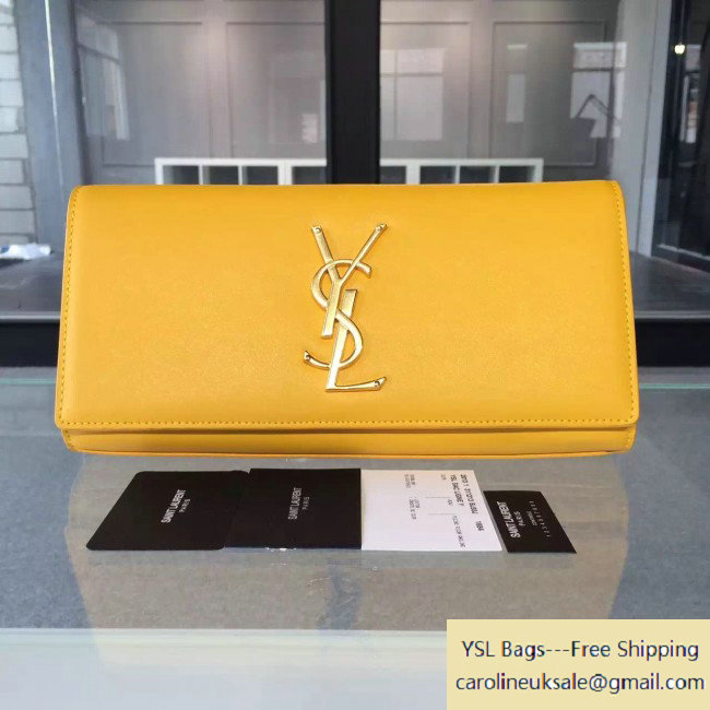 Saint Laurent Classic Monogram Clutch 326079 in Smooth Calfskin Leather Yellow - Click Image to Close