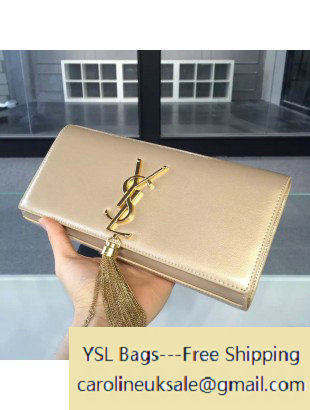 2015 Saint Laurent Classic Monogram Tassel Clutch 326080 in Apricot Grained Leather - Click Image to Close