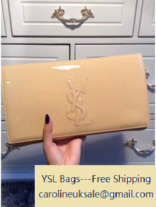 Saint Laurent Embossed Monogram Clutch 326079 in Patent Calfskin Leather Apricot