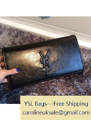 Saint Laurent Embossed Monogram Clutch 326079 in Calfskin Leather Black - Click Image to Close