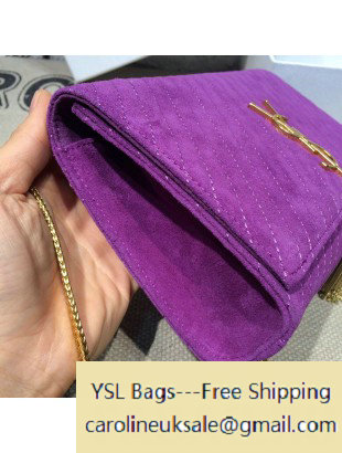 Saint Laurent 22cm Monogram Satchel in Embroider Lines Suede Leather Purple