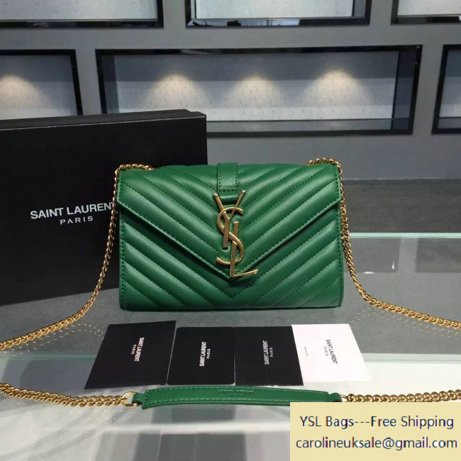 2015 Saint Laurent 396909 Classic Small Monogram Satchel in Green Smooth Leather