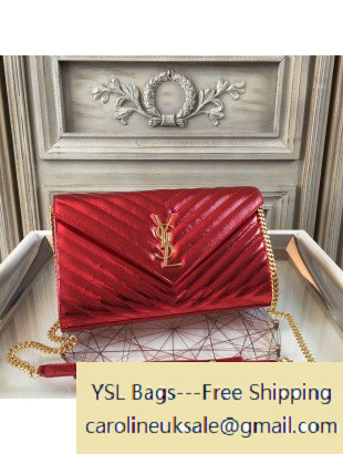 Saint Laurent Flap Front Clutch in Metallic Calfskin Red - Click Image to Close