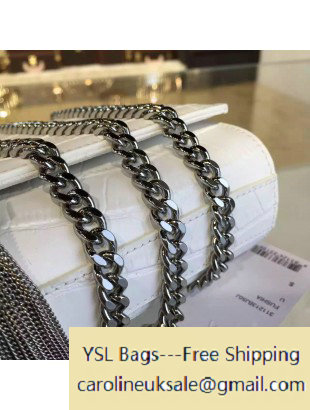 2016 Saint Laurent 354119 Medium Monogram Chain Tassel Satchel Bag with Metal Snake Textured YSL Signature White Croco Pattern Leather