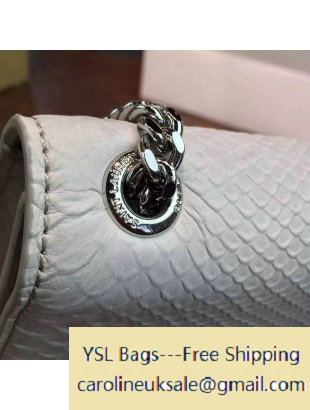2016 Saint Laurent 354119 Medium Monogram Chain Tassel Satchel Bag with Metal Snake Textured YSL Signature Off-White Snake Pattern Leather