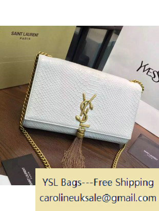 2016 Saint Laurent 354119 Medium Monogram Chain Tassel Satchel Bag with Metal Snake Textured YSL Signature Off-White Snake Pattern Leather - Click Image to Close