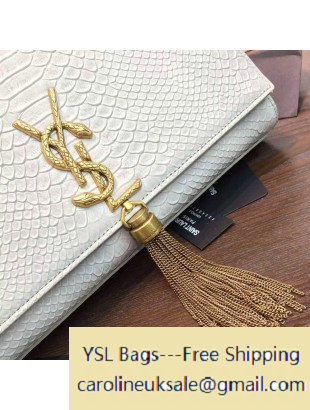 2016 Saint Laurent 354119 Medium Monogram Chain Tassel Satchel Bag with Metal Snake Textured YSL Signature Off-White Snake Pattern Leather - Click Image to Close