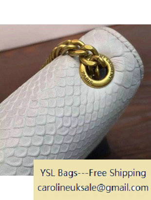 2016 Saint Laurent 354119 Medium Monogram Chain Tassel Satchel Bag with Metal Snake Textured YSL Signature Off-White Snake Pattern Leather