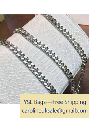 2016 Saint Laurent 354120 Classic Small Monogram Tassel Satchel in Off-White Snake Pattern with Metal Snake Textured YSL Signature