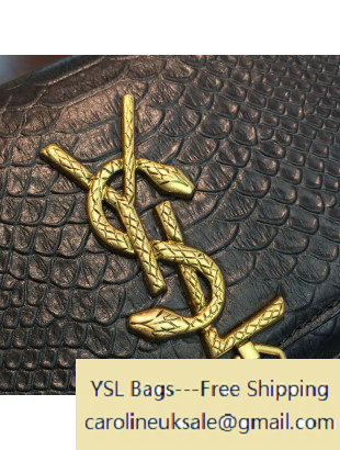 2016 Saint Laurent 354120 Classic Small Monogram Tassel Satchel in Black Snake Pattern with Metal Snake Textured YSL Signature