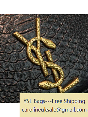 2016 Saint Laurent 354021 Classic Medium Monogram Satchel with Metal Snake Textured YSL Signature Black Snake Pattern Leather