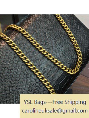 2016 Saint Laurent 354021 Classic Medium Monogram Satchel with Metal Snake Textured YSL Signature Black Snake Pattern Leather - Click Image to Close
