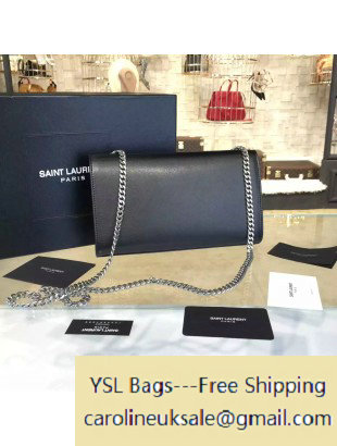 2016 Saint Laurent 354119 Classic Medium Monogram Chain Tassel Satchel Bag with Metal Snake Textured YSL Signature in Black Smooth Calfskin