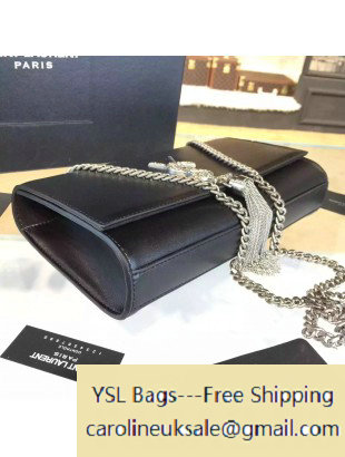 2016 Saint Laurent 354119 Classic Medium Monogram Chain Tassel Satchel Bag with Metal Snake Textured YSL Signature in Black Smooth Calfskin - Click Image to Close