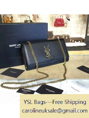2016 Saint Laurent 354021 Medium Monogram Chain Satchel Bag with Metal Snake Textured YSL Signature in Black Smooth Calfskin