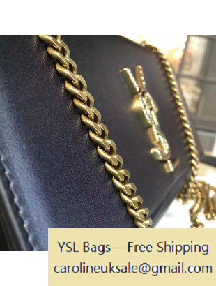 2016 Saint Laurent 354021 Medium Monogram Chain Satchel Bag with Metal Snake Textured YSL Signature in Black Smooth Calfskin