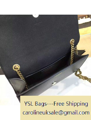 2016 Saint Laurent 354021 Medium Monogram Chain Satchel Bag with Metal Snake Textured YSL Signature in Black Smooth Calfskin - Click Image to Close