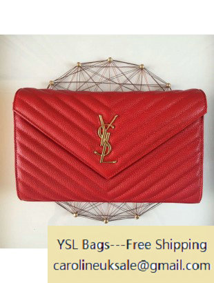 Saint Laurent Flap Front Clutch in Caviar Calfskin Red - Click Image to Close