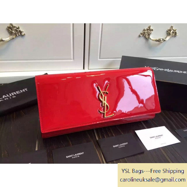Saint Laurent Classic Monogram Clutch 326079 in Patent Leather Red - Click Image to Close