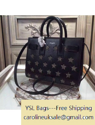 Saint Laurent Classic Baby Sac De Jour Bag in Calfskin Leather with Stars