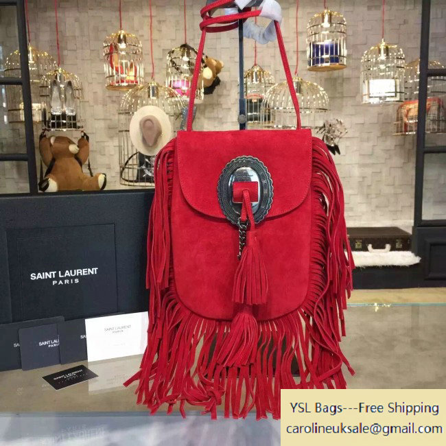 2016 Saint Laurent 395012 Anita Tasseled Flat Bag in Red Suede - Click Image to Close