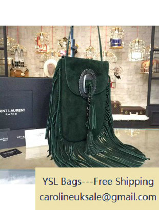 2016 Saint Laurent 395012 Anita Tasseled Flat Bag in Dark Green Suede