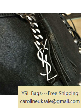 2016 Saint Laurent 395012 Anita Tasseled Flat Bag in Black Leather with Rivet