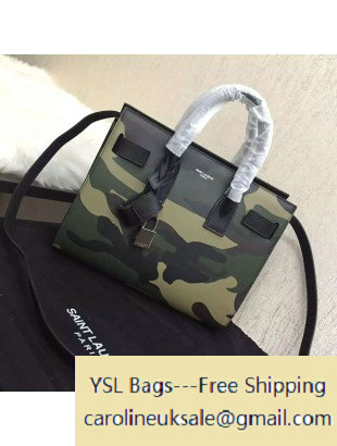 2016 Saint Laurent Classic Baby Sac De Jour Bag in Smooth Camouflage Calfskin Army Green