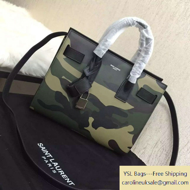 2016 Saint Laurent Classic Baby Sac De Jour Bag in Smooth Camouflage Calfskin Army Green