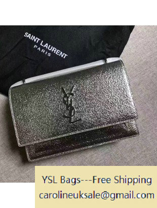 2017 Saint Laurent 452157 Chain Wallet in Silver Grained Metallic Leather - Click Image to Close