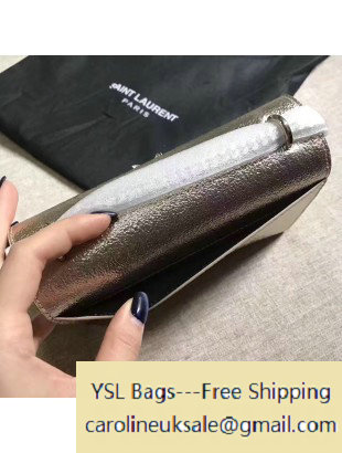 2017 Saint Laurent 452157 Chain Wallet in Silver Grained Metallic Leather