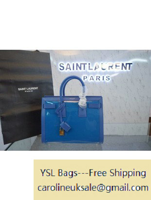 2015 Saint Laurent Nano/Small Sac De Jour Bag in Blue Patent Leather