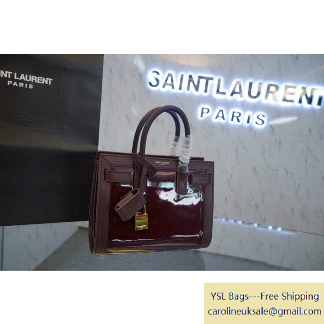 2015 Saint Laurent Nano Sac De Jour Bag in Burgundy Patent Leather