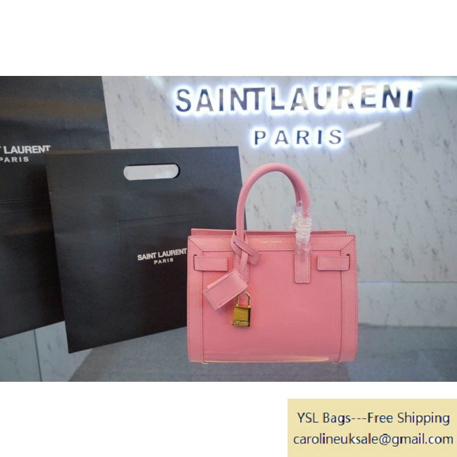 2015 Saint Laurent Nanol Sac De Jour Bag in Pink Patent Leather