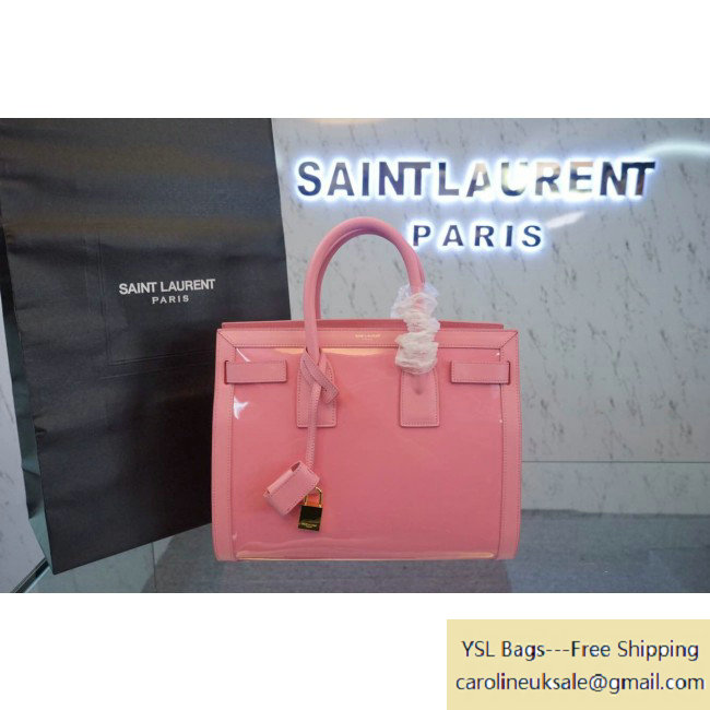 2015 Saint Laurent Small Sac De Jour Bag in Pink Patent Leather