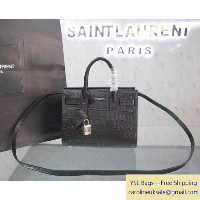 Saint Laurent Classic Nano Sac De Jour Bag in Black Crocodile Embossed Leather