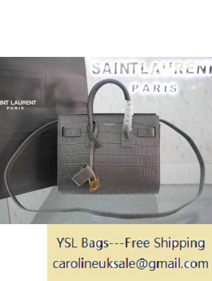 Saint Laurent Classic Baby Sac De Jour Bag in Grey Crocodile Embossed Leather