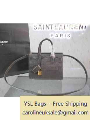 Saint Laurent Classic Nano Sac De Jour Bag in Grey Crocodile Embossed Leather