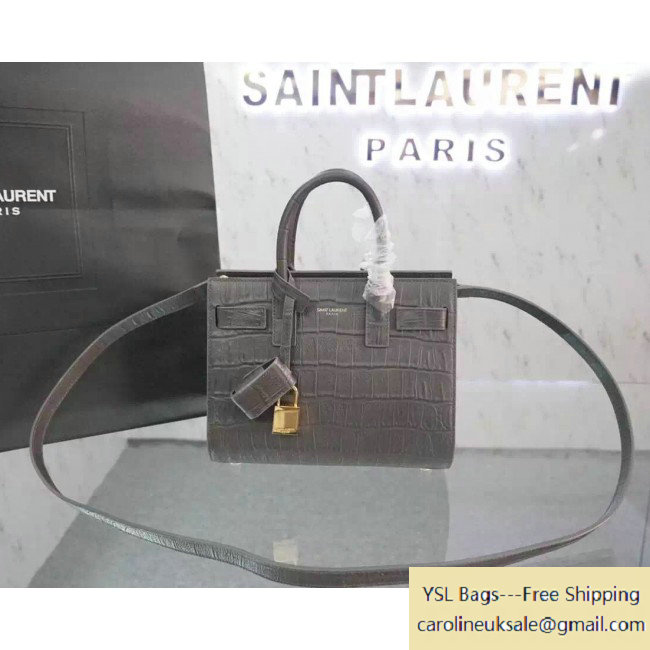 Saint Laurent Classic Nano Sac De Jour Bag in Grey Crocodile Embossed Leather
