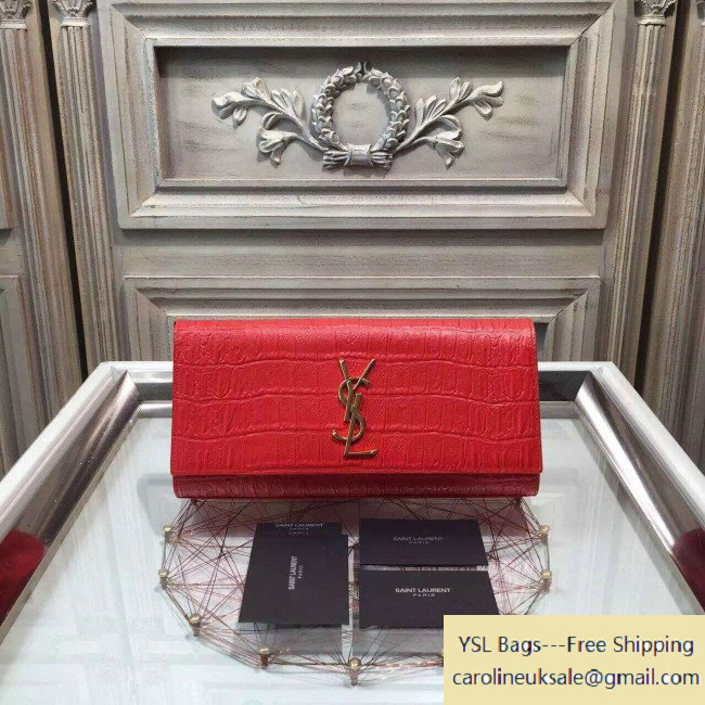Saint Laurent 326079 Classic Monogram Clutch in Red Crocodile Embossed Leather - Click Image to Close