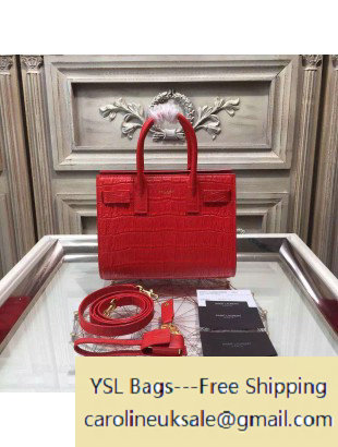 Saint Laurent Classic Nano Sac De Jour Bag in Red Crocodile Embossed Leather - Click Image to Close